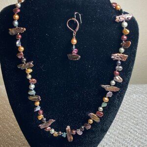 Natural seeded pearl multi colored necklace and earrings